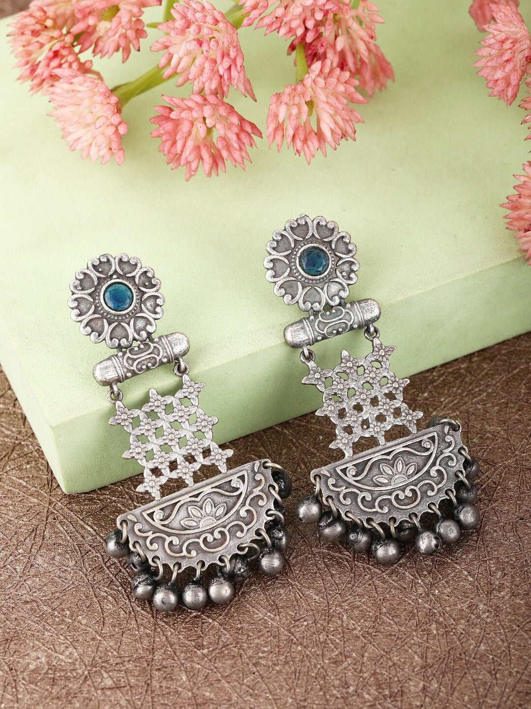 El Regalo Bollywood Inspired Big & Bold Exclusive Handmade Oxidized Silver lookalike Earrings