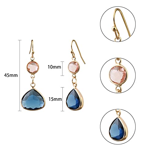 El Regalo Simulated Navy Blue Sapphire & Champagne Topaz Crystal Earrings- Hypoallergenic Dangle Drops Crystal Earrings for Girls & Women