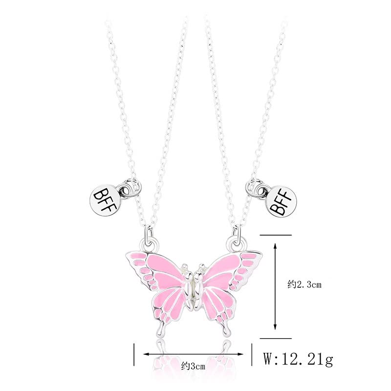 2Pcs Best Friends BFF Magnetic Butterfly Necklace Set- BFF Jewelry for Girls- Gift for Besties, Soul Sisters, Distant Friends