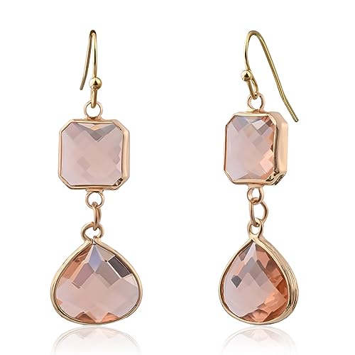El Regalo Simulated Peachy Pink Dimond Cut Crystal Earrings- Hypoallergenic Dangle Drops Crystal Earrings for Girls & Women