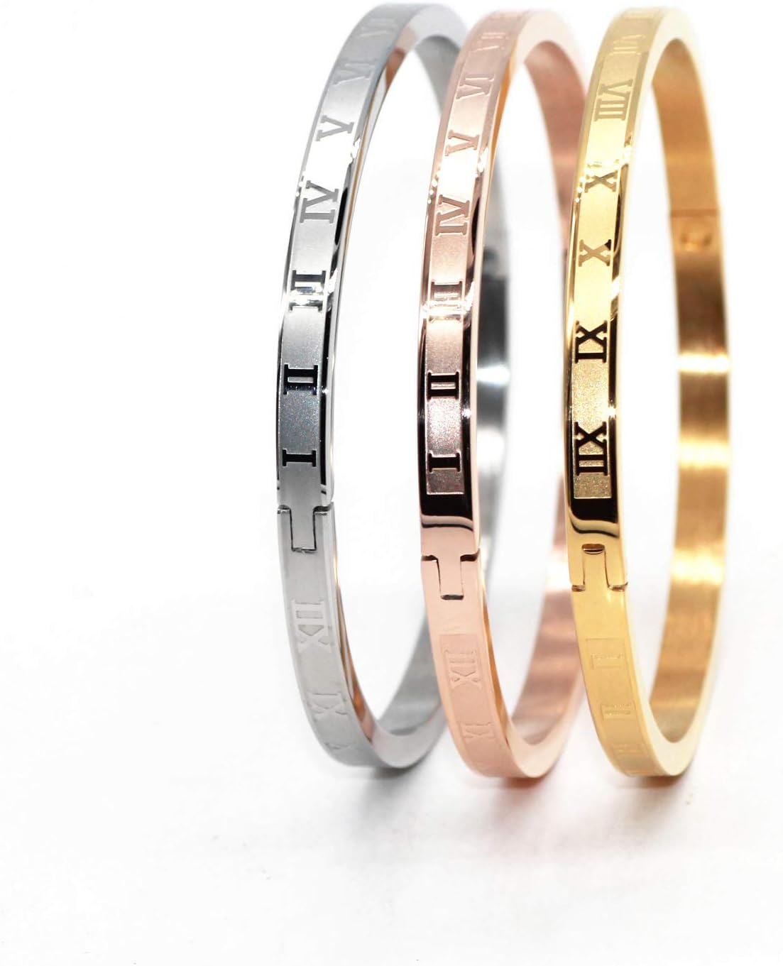 El Regalo 3PCs Anti Tarnish Stainless Steel with Roman Numbers Openable Bracelets Value Pack- Waterproof Bangle Bracelets Set  (Gold, Rose Gold, Silver)