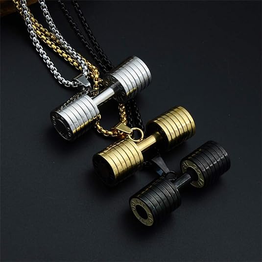 1PC Go Fit: Stainless Steel Dumbbell Unisex Pendant Necklace for Gym/ Fitness Lovers - Elevate Your Fitness Style