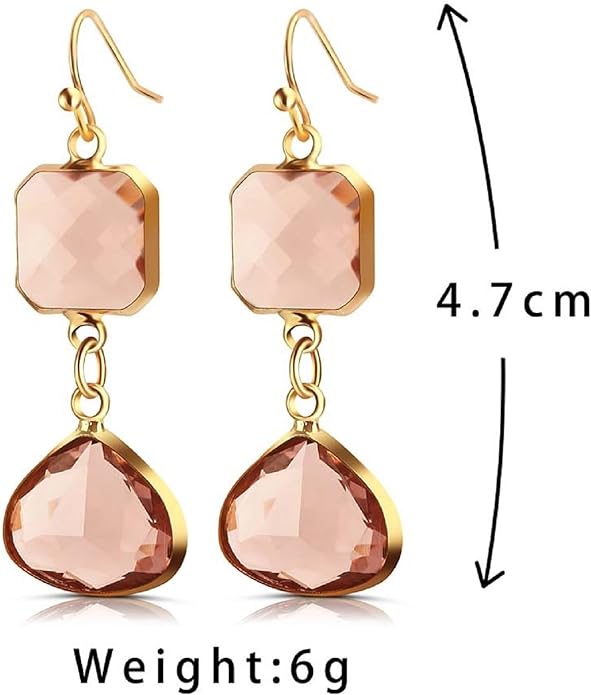 El Regalo Simulated Peachy Pink Dimond Cut Crystal Earrings- Hypoallergenic Dangle Drops Crystal Earrings for Girls & Women