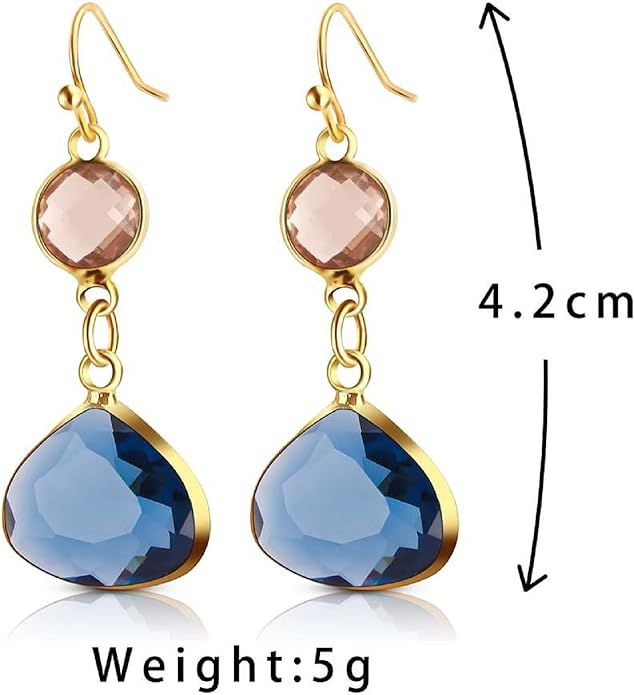 El Regalo Simulated Navy Blue Sapphire & Champagne Topaz Crystal Earrings- Hypoallergenic Dangle Drops Crystal Earrings for Girls & Women