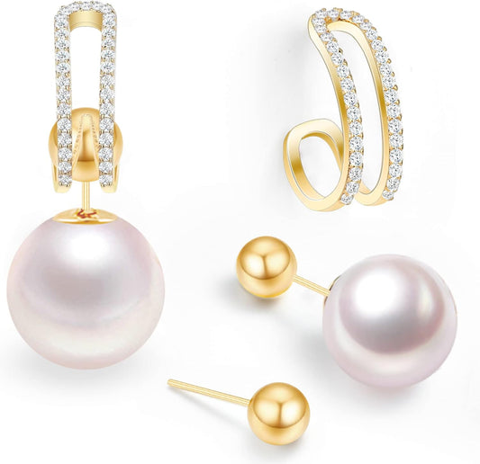 El Regalo Zircon Pearl Earrings- 5 in 1 Pearl Earrings - 5 Ways Pearl Earring for Girls & Women