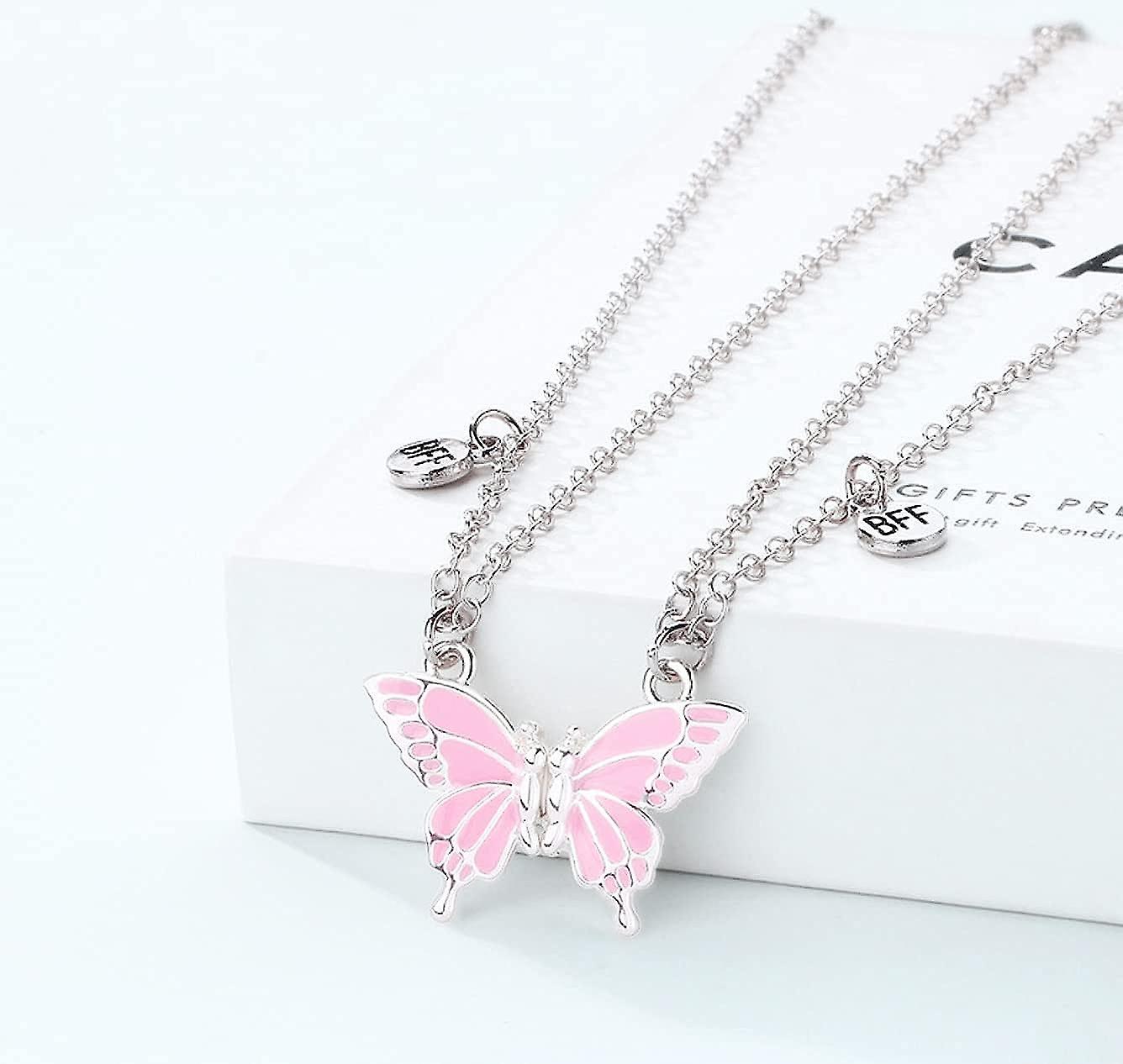 2Pcs Best Friends BFF Magnetic Butterfly Necklace Set- BFF Jewelry for Girls- Gift for Besties, Soul Sisters, Distant Friends