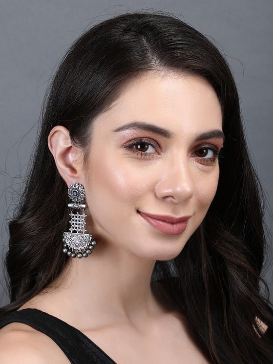 El Regalo Bollywood Inspired Big & Bold Exclusive Handmade Oxidized Silver lookalike Earrings