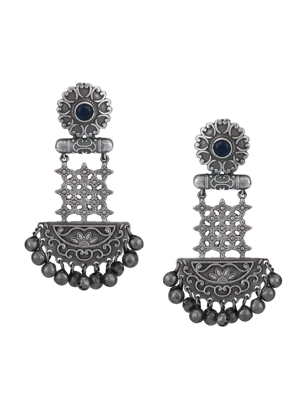 El Regalo Bollywood Inspired Big & Bold Exclusive Handmade Oxidized Silver lookalike Earrings