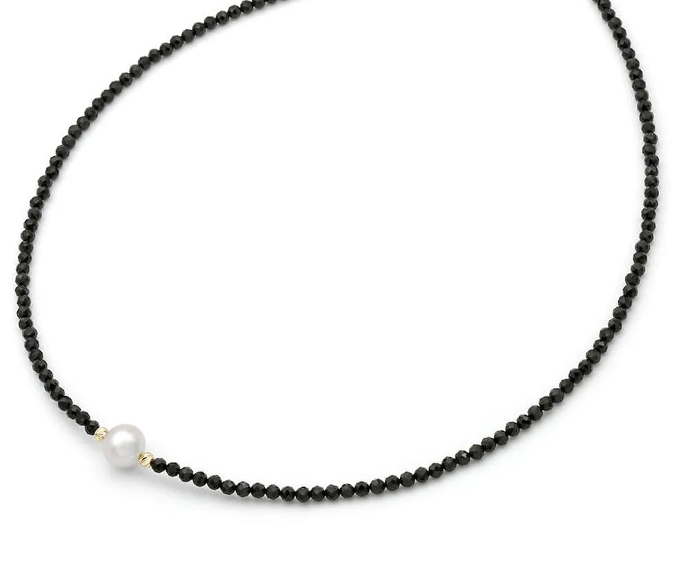 El Regalo Stylish Pearl Necklace with Black Crystals- Stainless Steel Pearl Necklace