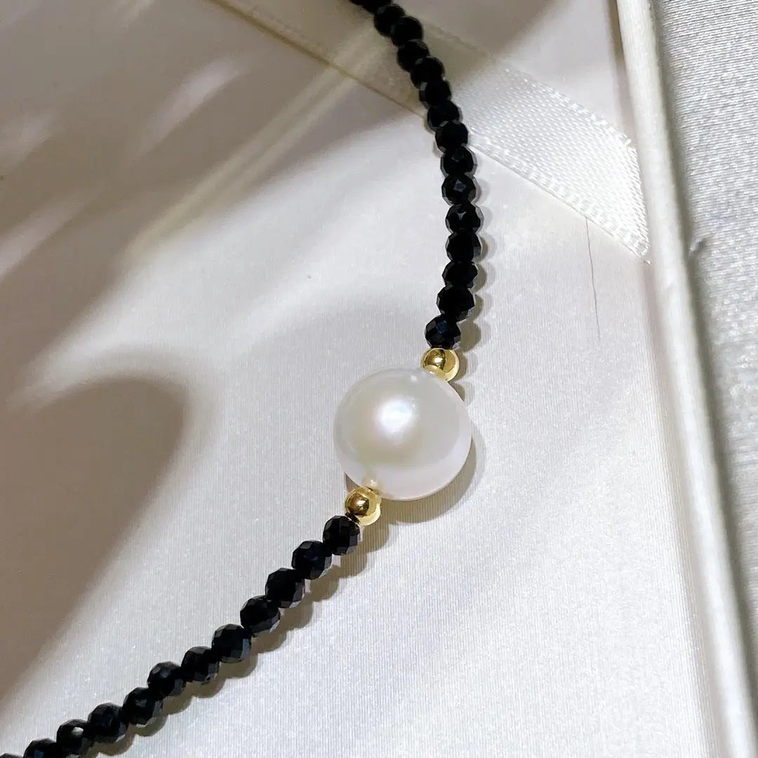 El Regalo Stylish Pearl Necklace with Black Crystals- Stainless Steel Pearl Necklace