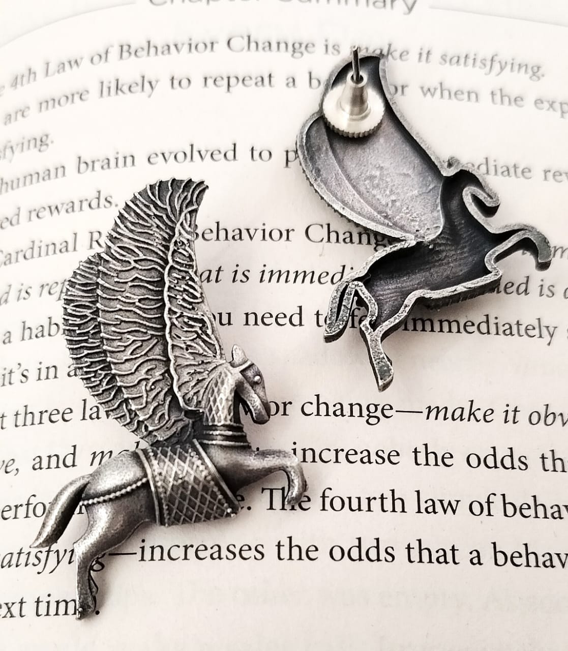 El Regalo "Ashvaakashi" Magical Flying Horse Studs- Oxidized Silver lookalike Unicorn Stud Earrings