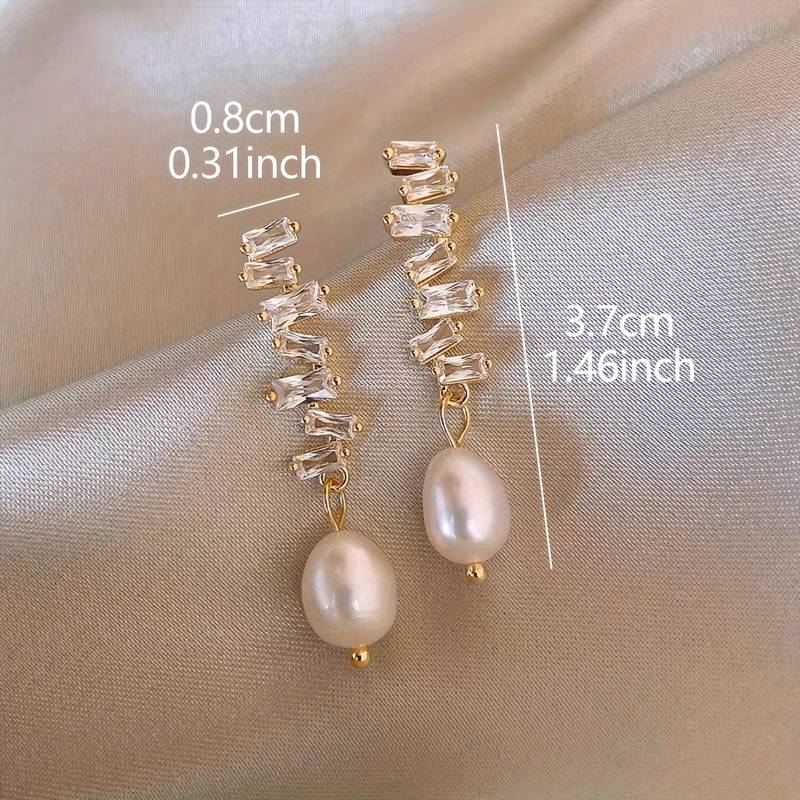 El Regalo Fancy Pearl Zircon Inlaid Dangle Earrings for Girls & Women