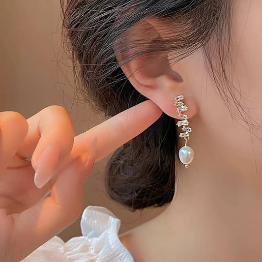 El Regalo Fancy Pearl Zircon Inlaid Dangle Earrings for Girls & Women
