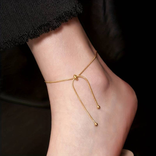El Regalo Sleek & Stylish Stainless Steel 18k Gold Plated Rope Anklet cum Bracelet - Anti Tarnish (Waterproof) Adjustable Golden Ankle Bracelet for Girls & Women