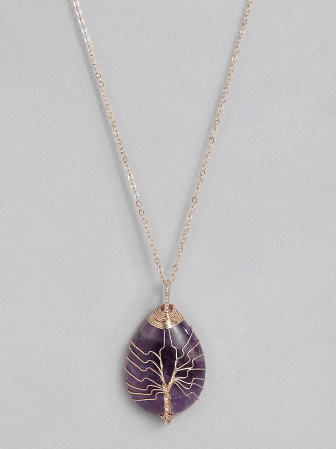 EL REGALO Purple & Gold-Toned Tree of Life Teardrop Studded Handcrafted Link Necklace - for Women and Girls
Style ID: 16216028