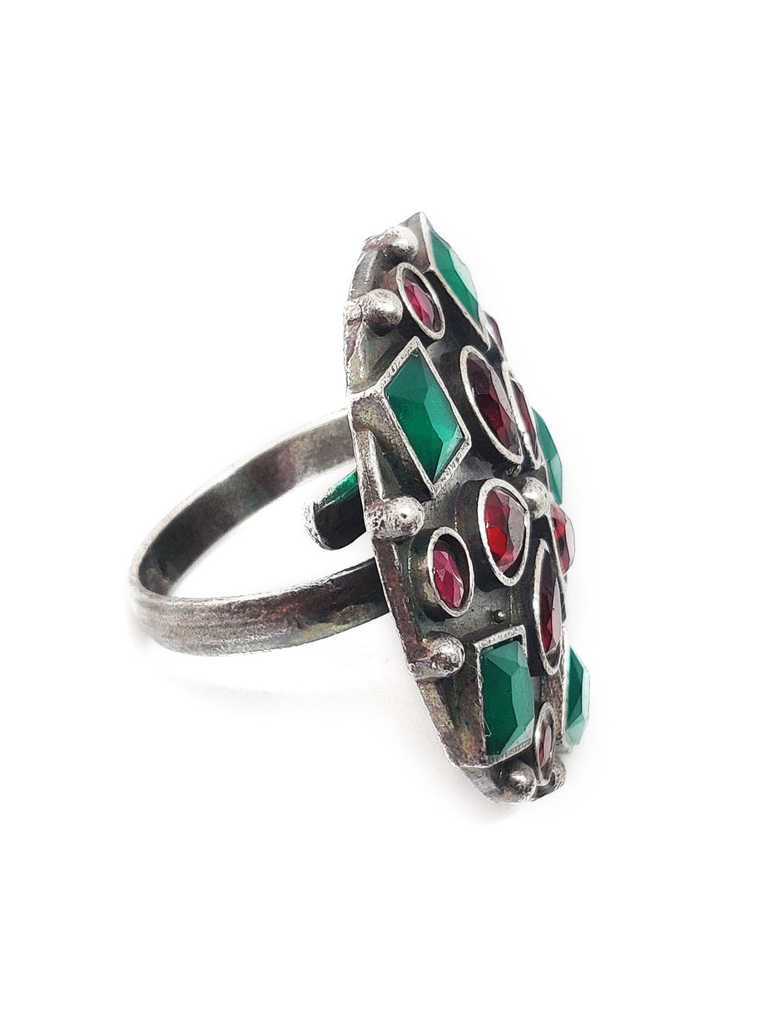 EL REGALO Women German Silver Red & Green Stone-Studded Oxidised Finger Ring - for Women and Girls
Style ID: 16843722