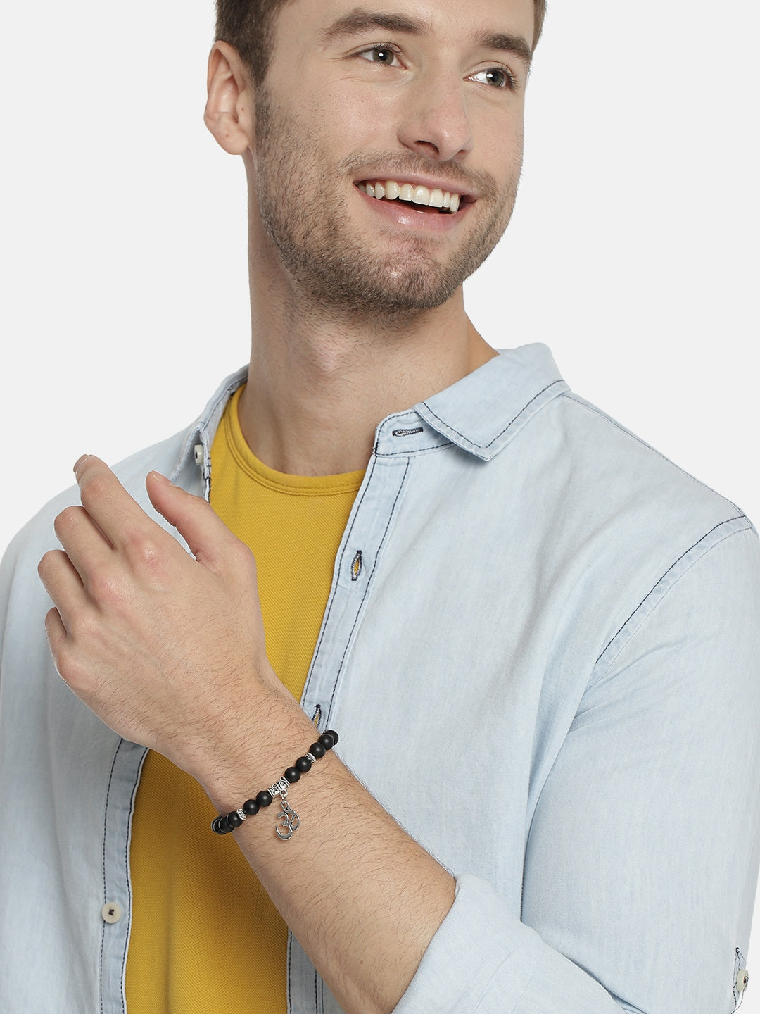 EL REGALO Men Black & Silver-Toned Handcrafted Om Elasticated Charm Bracelet - for Men
Style ID: 16186540