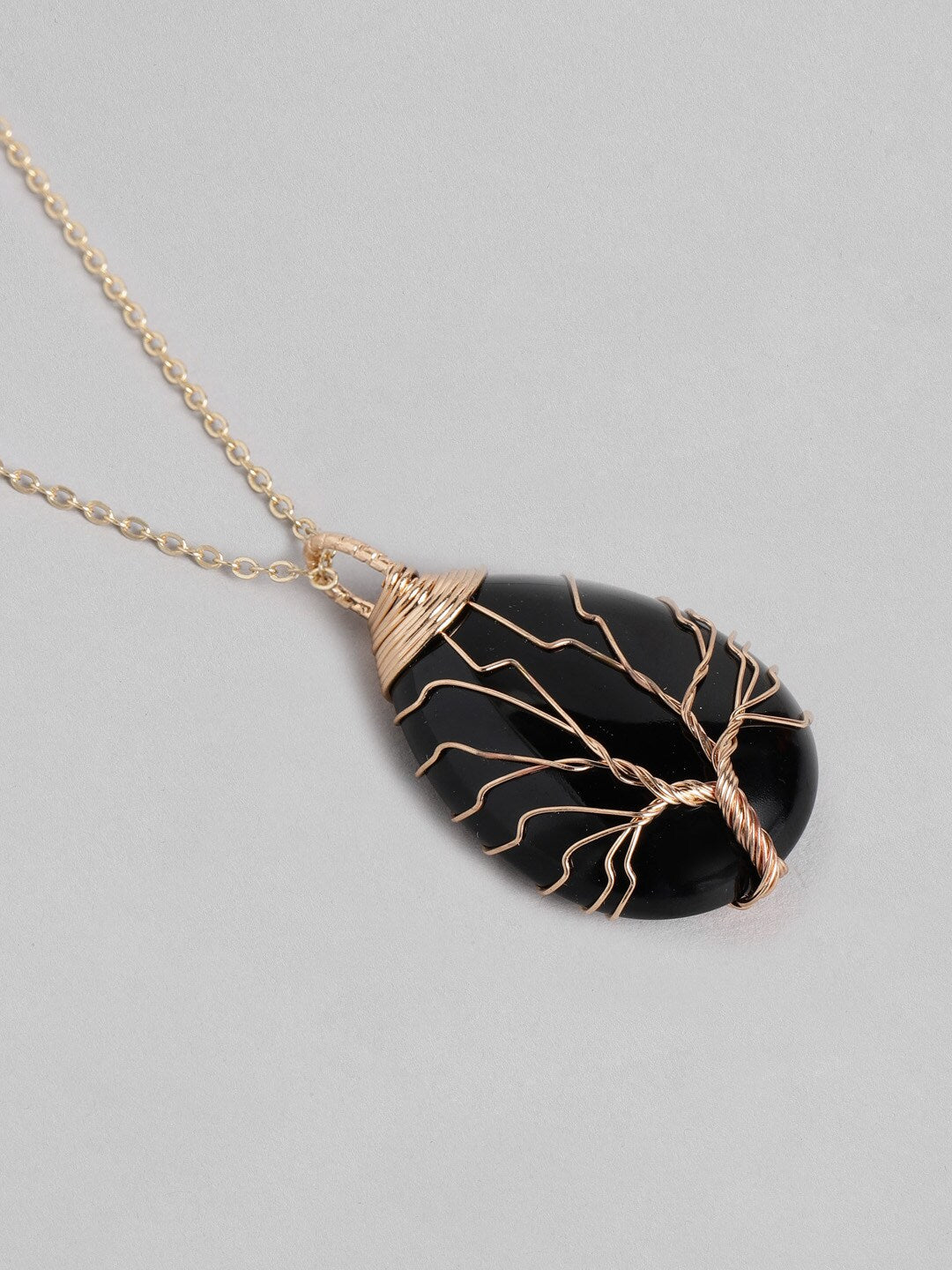 EL REGALO Black & Gold-Toned Tree of Life Teardrop Studded Handcrafted Link Necklace - for Women and Girls
Style ID: 16216048