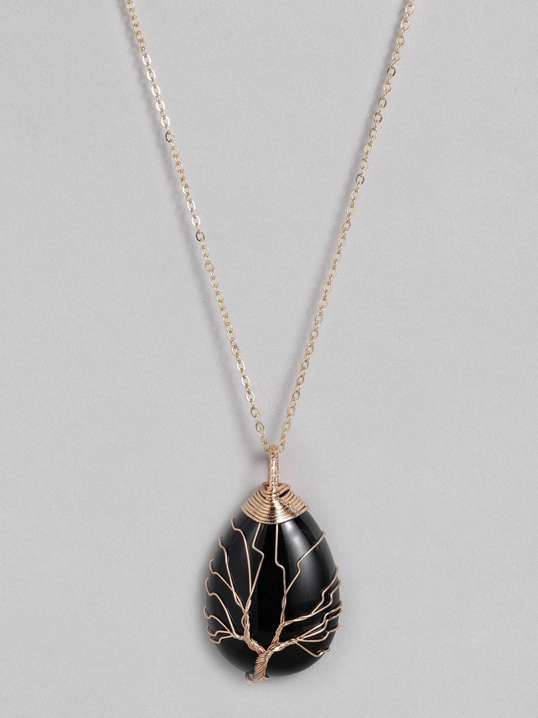 EL REGALO Black & Gold-Toned Tree of Life Teardrop Studded Handcrafted Link Necklace - for Women and Girls
Style ID: 16216048