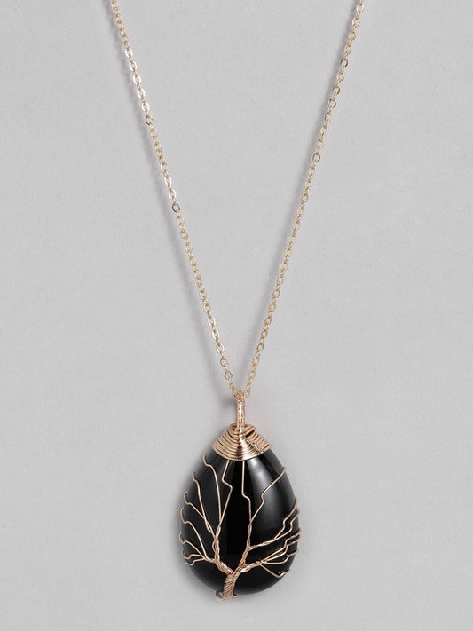EL REGALO Black & Gold-Toned Tree of Life Teardrop Studded Handcrafted Link Necklace - for Women and Girls
Style ID: 16216048