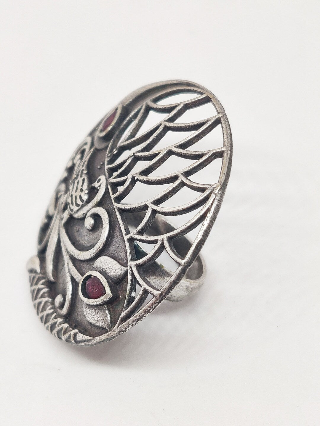 EL REGALO Silver-Toned & Red Oxidized Peacock Antique Ring - for Women and Girls
Style ID: 16843738