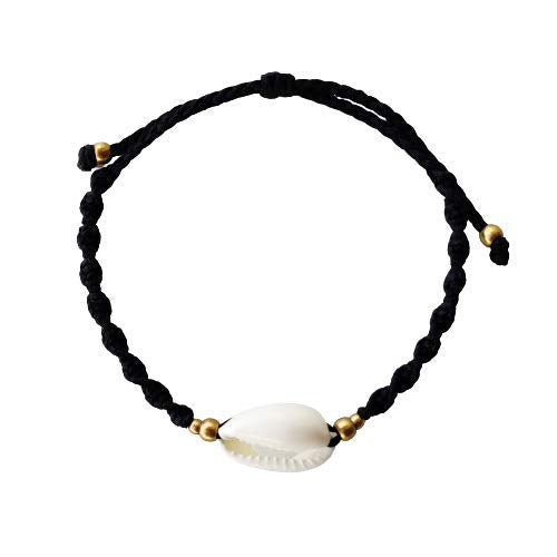 EL REGALO 1 PC Bohemian Cowrie Shell Black Thread Adjustable Anklet (1 leg) for Girls & Women | Macramé Beach Jewelry