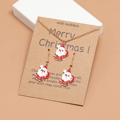 EL REGALO 2Pcs Merry Christmas Pendant Necklace Set Wish Card Adjustable Christmas Tree Snowflake Santa Claus Charms for Women Girls Thanksgiving Xmas Party Jewelry Gifts