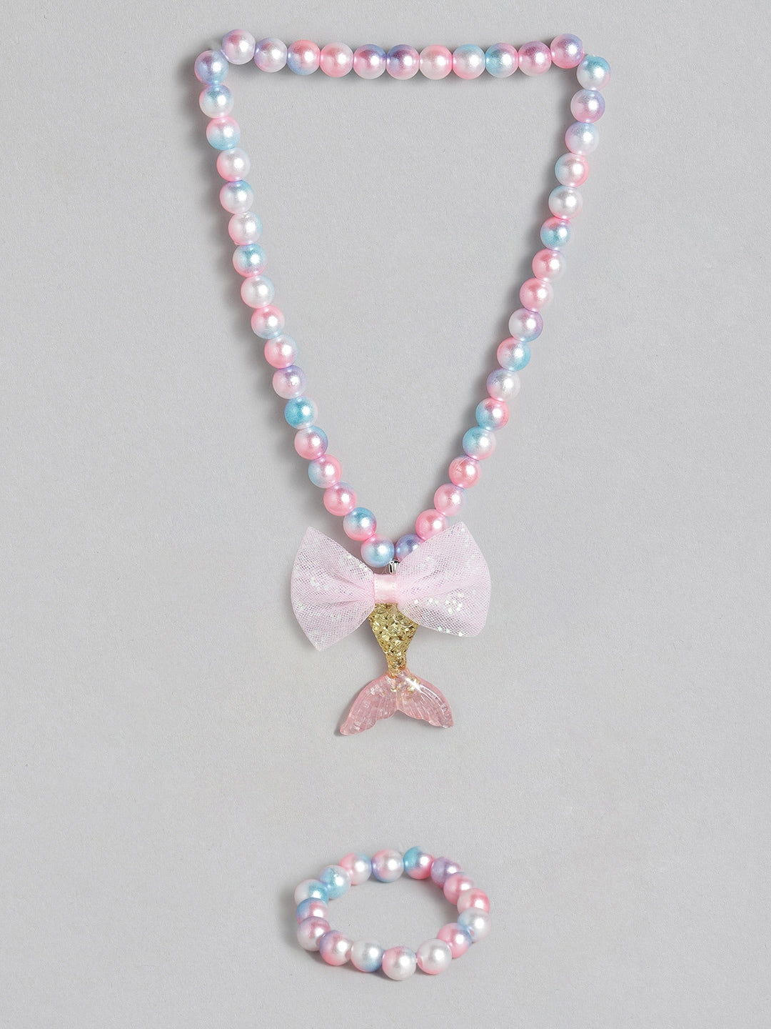 EL REGALO Girls Pink & Blue Beaded Mermaid Jewellery Set