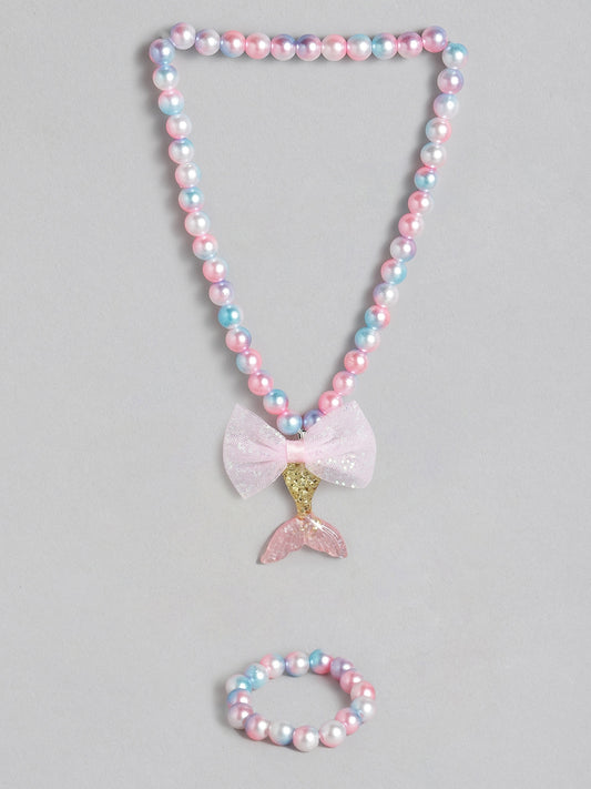 EL REGALO Girls Pink & Blue Beaded Mermaid Jewellery Set