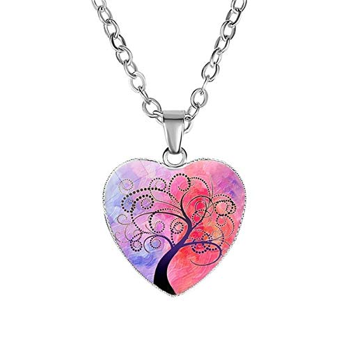 El Regalo 1 PC "Tree of Life" Vintage Glass Cabochon Heart Pendant Necklace for Women & Girls - Valentines Heart Jewelry for Girls & Women