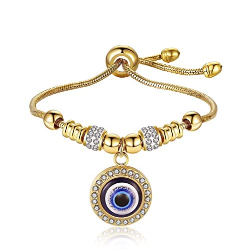 El Regalo 18K Gold Plated Evil Eye Stainless Steel Amulet Bracelet for Girls & Women- No Rust Evil Eye Adjustable Bracelet