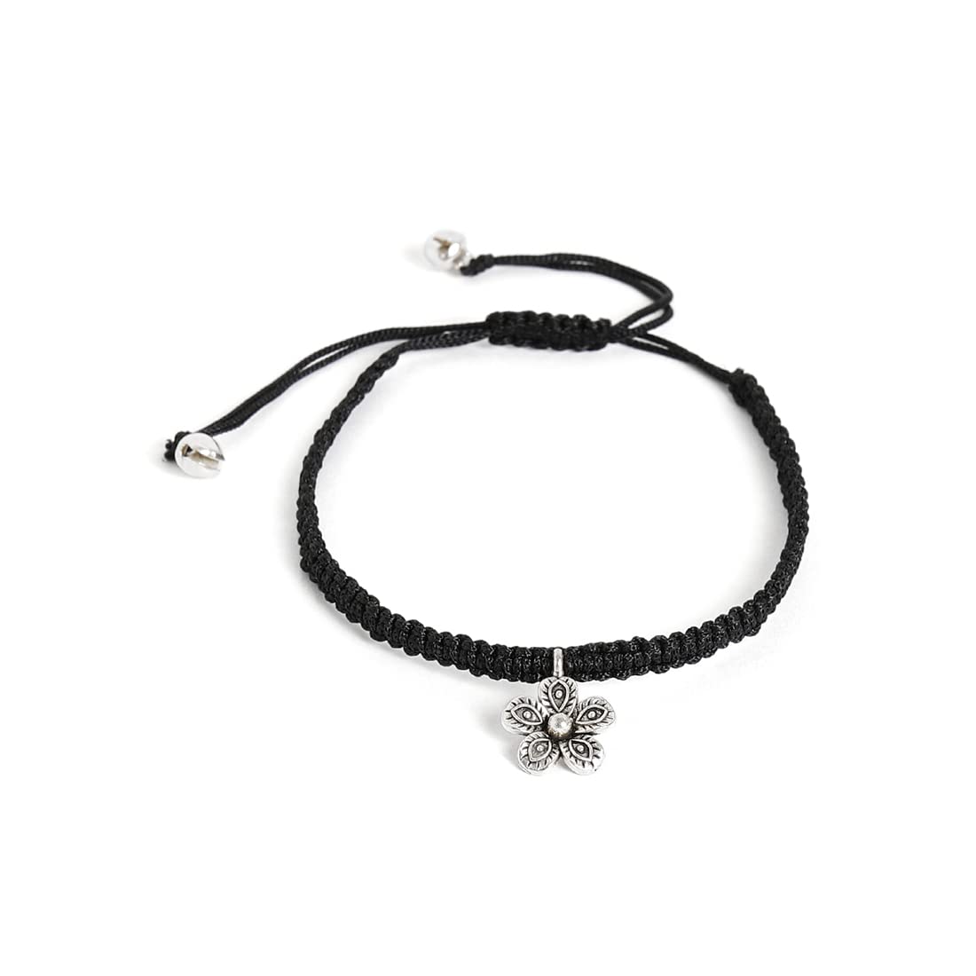 El Regalo "Pushpdhaga Payal"- 1 Pair Flower Adjustable Black Thread Anklet for Girls & Women- Stylish Nazarbattu, Nazaria Thread Fashion Anklets Set