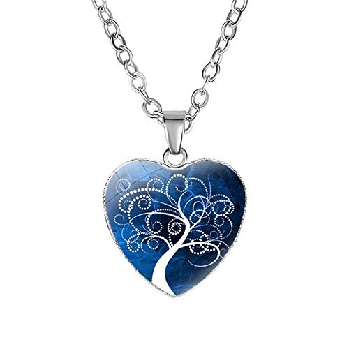 El Regalo 1 PC "Tree of Life" Vintage Glass Cabochon Heart Pendant Necklace for Women & Girls - Valentines Heart Jewelry for Girls & Women