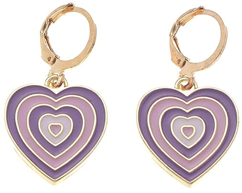 Cute Heart Hoop Earring- Gradient Purple/ Lavender Enamel Love Heart Dangle Drop Earring for Girls & Women