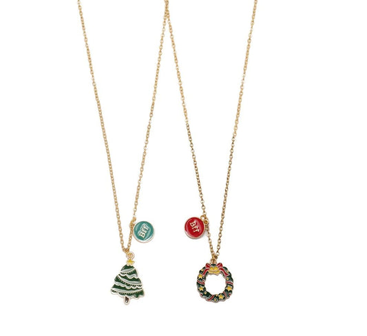 El Regalo 2 PCs Christmas Best Friend Necklaces Set- Christmas Jewelry Gift for Best Friends/ Besties/ Kids/ Girls/ Boys