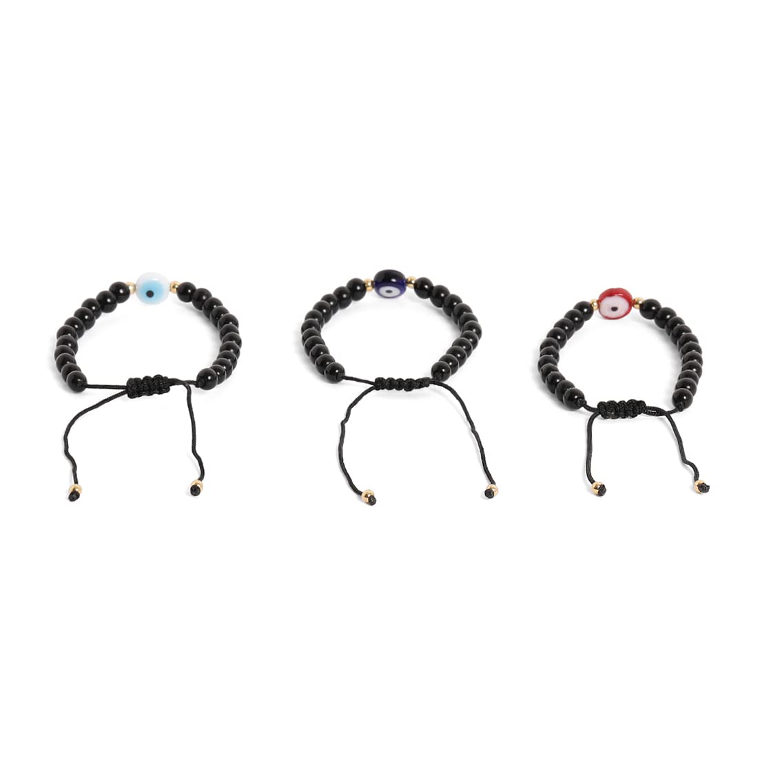 El Regalo 3 PCs Evil Eye Beads Handwoven Adjustable Unisex Bracelet for Men/Women/Girls/Boys - Red, Blue & White Glass Beads Evil Eye Bracelet Set