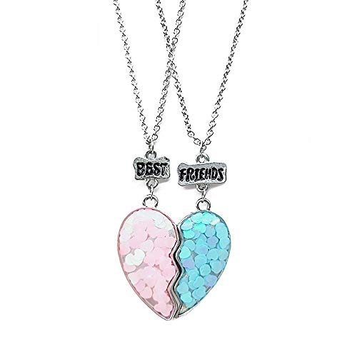 2PCs Split Mermaid Hearts Puzzle Matching Best Friends Necklaces Set for Besties/ BFF- Kids Best Friends Jewelry Set