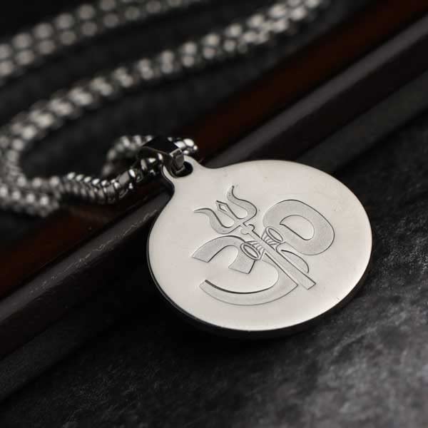 El Regalo AUM OM Pendant Necklace for Men/ Boys: Stainless Steel OM Mahadev Damroo Pendant Necklace for Man/ Boys