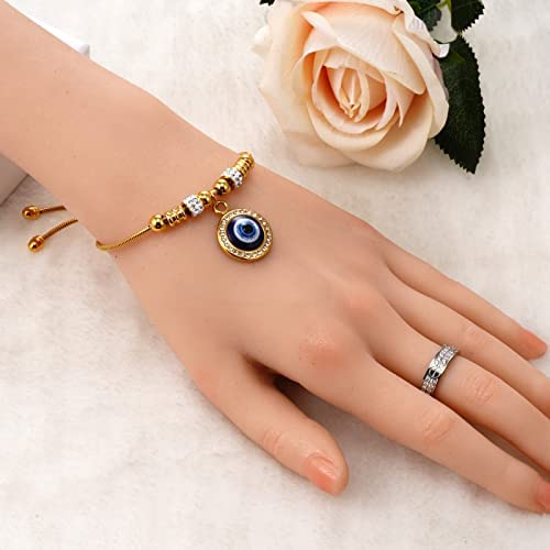 El Regalo 18K Gold Plated Evil Eye Stainless Steel Amulet Bracelet for Girls & Women- No Rust Evil Eye Adjustable Bracelet