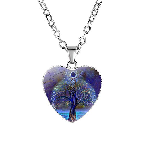 El Regalo 1 PC "Tree of Life" Vintage Glass Cabochon Heart Pendant Necklace for Women & Girls - Valentines Heart Jewelry for Girls & Women