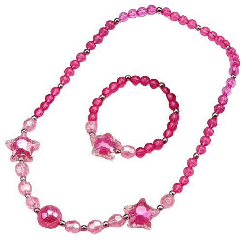 El Regalo Glittery Star Beads Princess Necklace & Bracelet Sets- Acrylic Star Beads Jewelry Set for Girls Kids