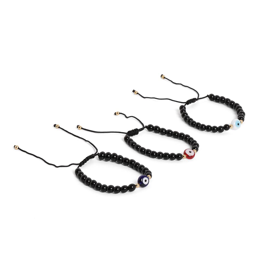 El Regalo 3 PCs Evil Eye Beads Handwoven Adjustable Unisex Bracelet for Men/Women/Girls/Boys - Red, Blue & White Glass Beads Evil Eye Bracelet Set