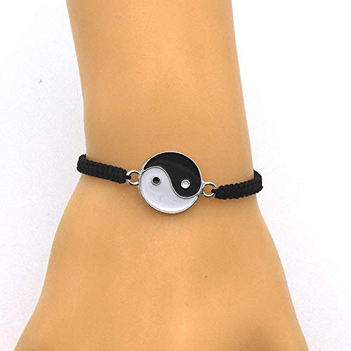 El Regalo Alloy Yin Yang Friend Or Couple Bracelet Set For Unisex Adult (black & White)