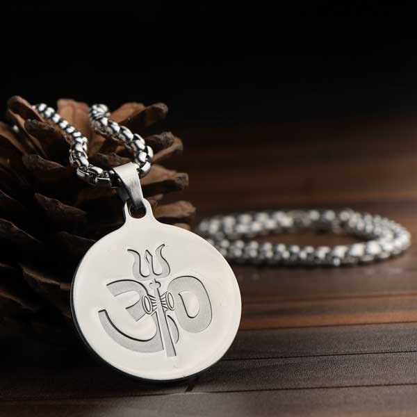 El Regalo AUM OM Pendant Necklace for Men/ Boys: Stainless Steel OM Mahadev Damroo Pendant Necklace for Man/ Boys