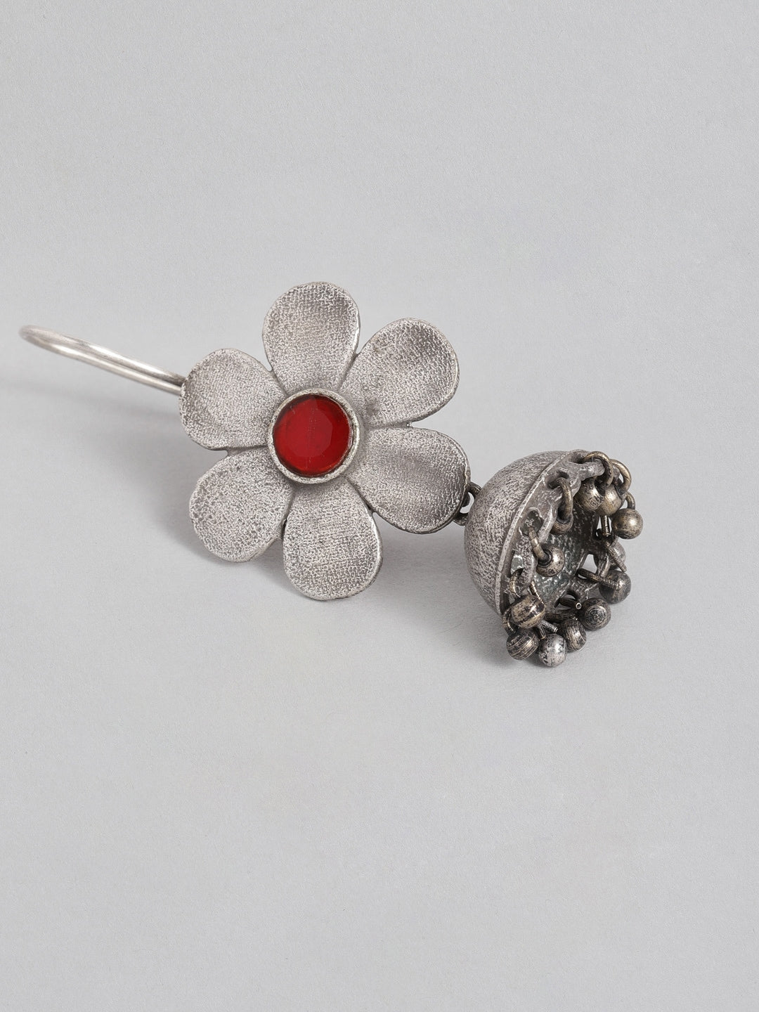 EL REGALO Red & Oxidised Silver-Toned Floral Shaped Stone Studded Jhumkas - for Women and Girls
Style ID: 16193860