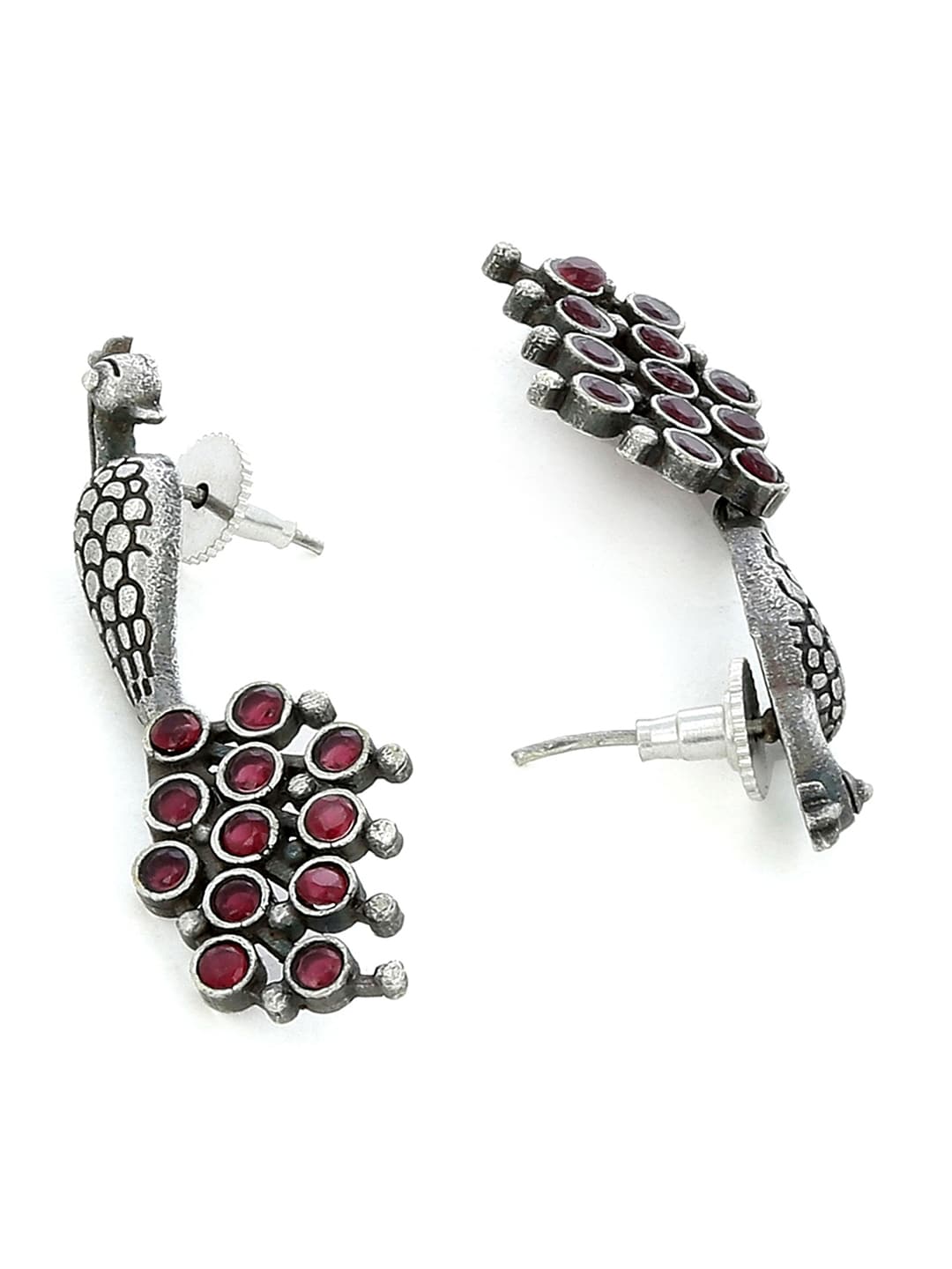 EL REGALO Silver & Red Peacock Shaped Oxidised Drop Earrings - for Women and Girls
Style ID: 16991460