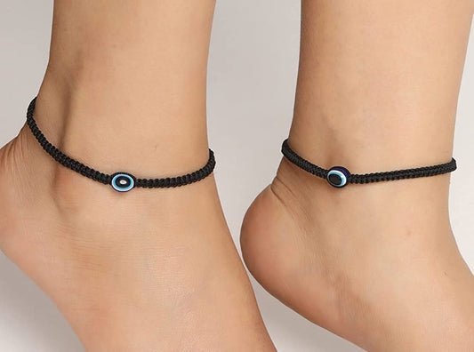 El Regalo 1 Pair Evil Eye Adjustable Thread Anklet for Girls & Women- Nazaria Thread Anklets Set