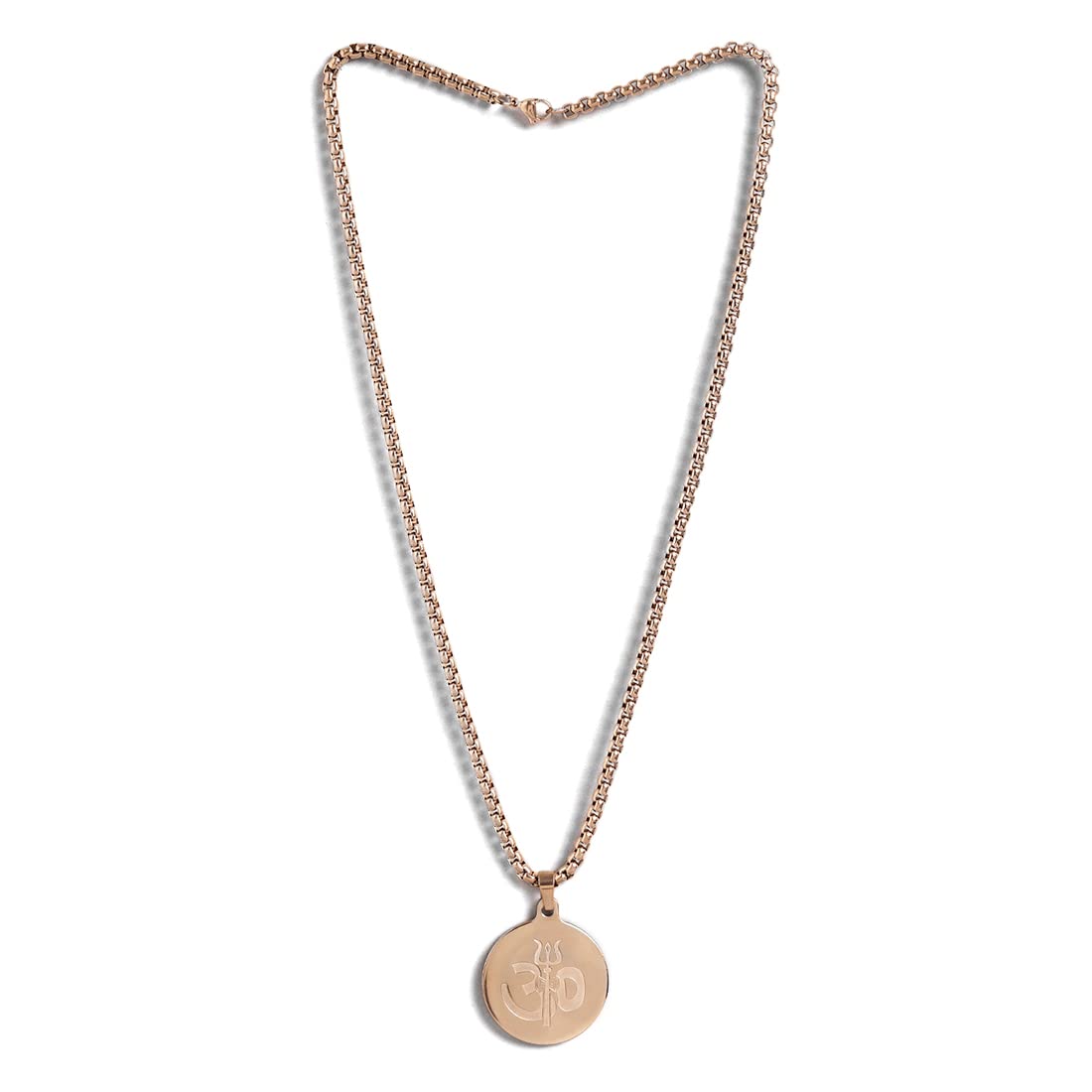 El Regalo Waterproof AUM OM Pendant Necklace for Men/ Boys in Rose Gold Finish: Anti-Tarnish Stainless Steel OM Mahadev Damroo Pendant Necklace for Man/ Boys