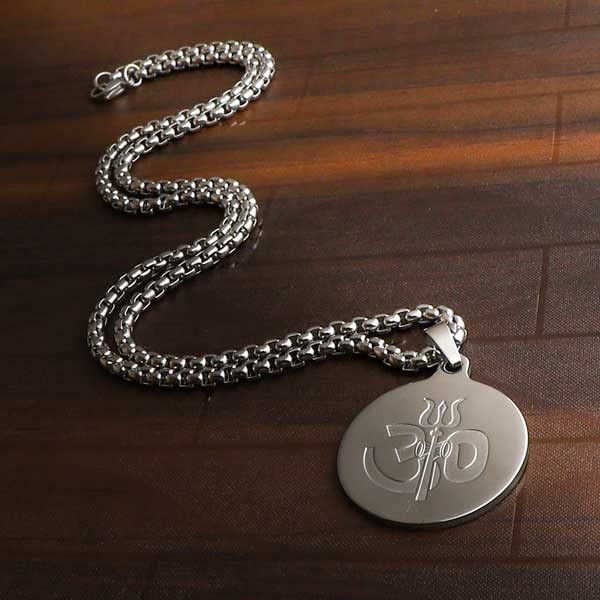 El Regalo AUM OM Pendant Necklace for Men/ Boys: Stainless Steel OM Mahadev Damroo Pendant Necklace for Man/ Boys