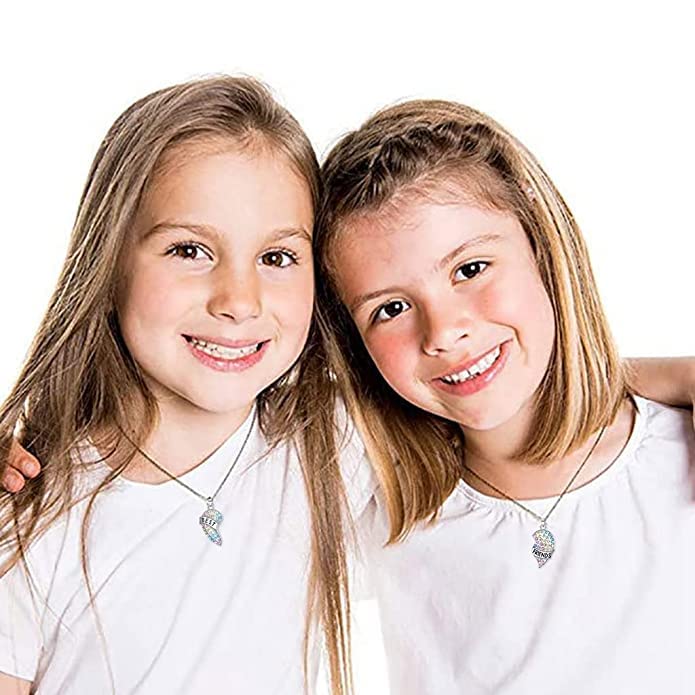 El Regalo 2 PCs Best Friends Rainbow Stones Heart Matching Pendant Necklaces for Besties/ BFF/ Soul Sisters
